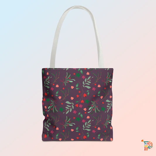 Plum Festive Floral Tote Bag