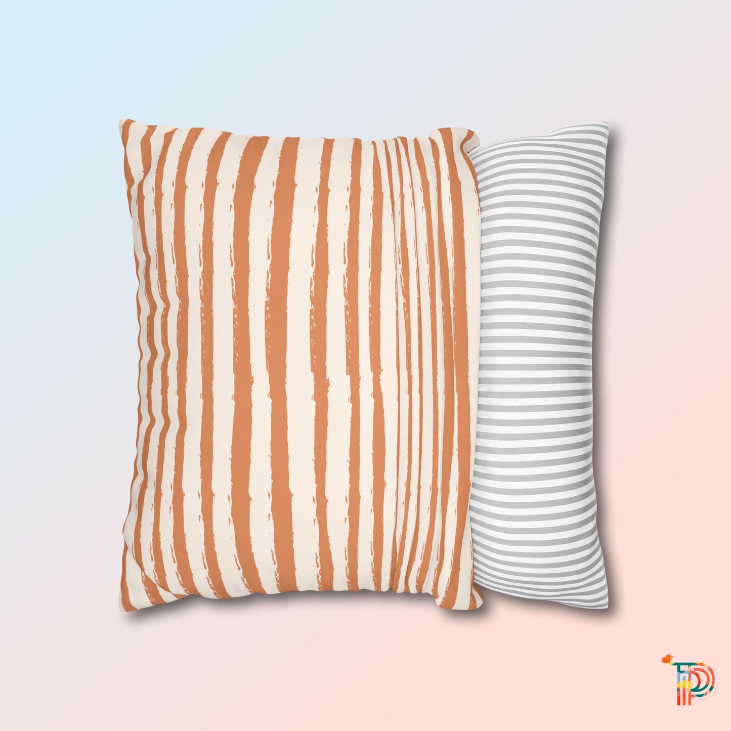 Pastel Orange Stripe Print Accent Square Pillowcase