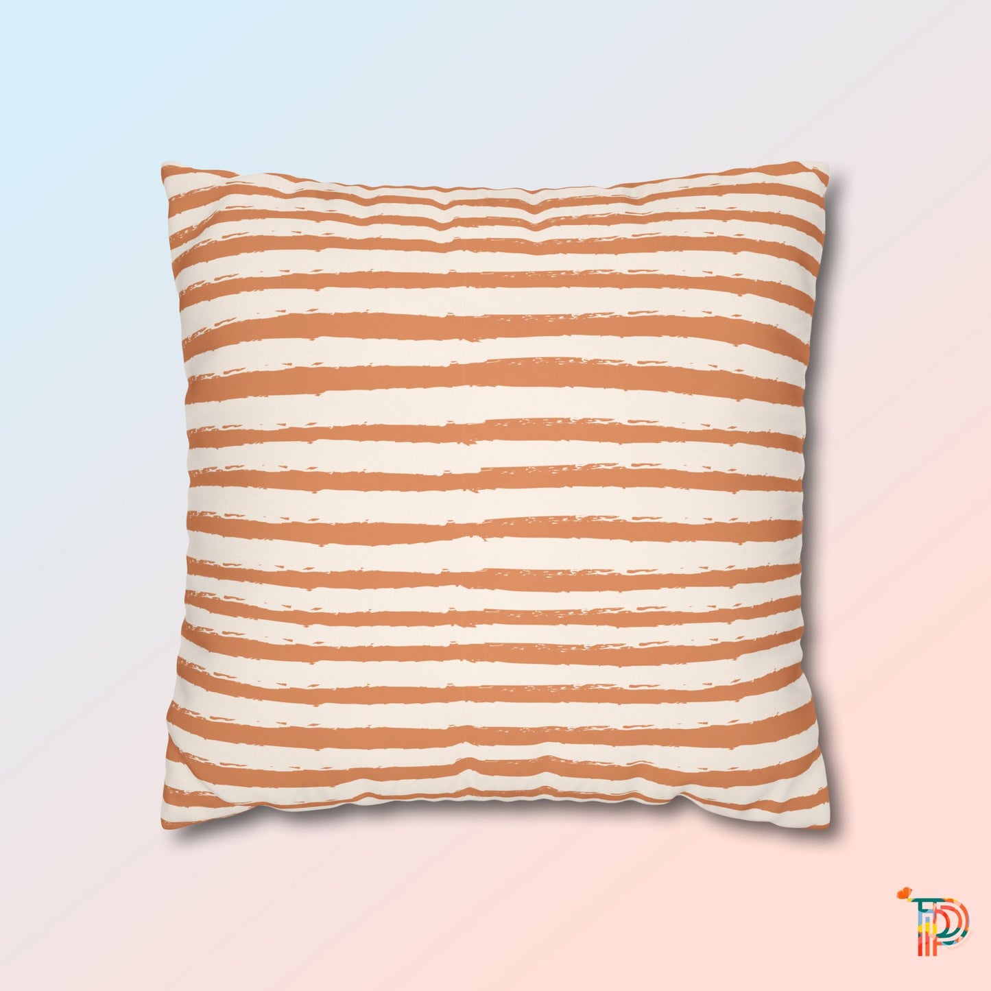 Pastel Orange Stripe Print Accent Square Pillowcase