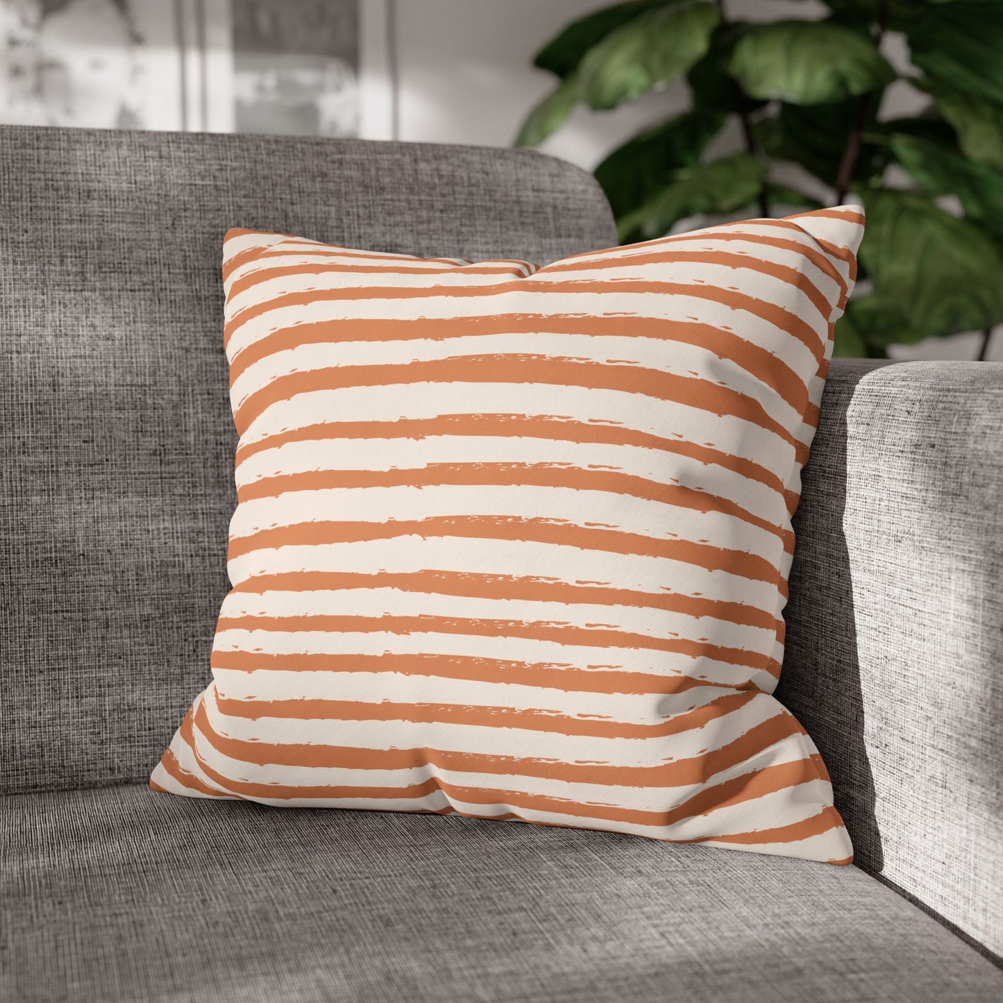 Pastel Orange Stripe Print Accent Square Pillowcase