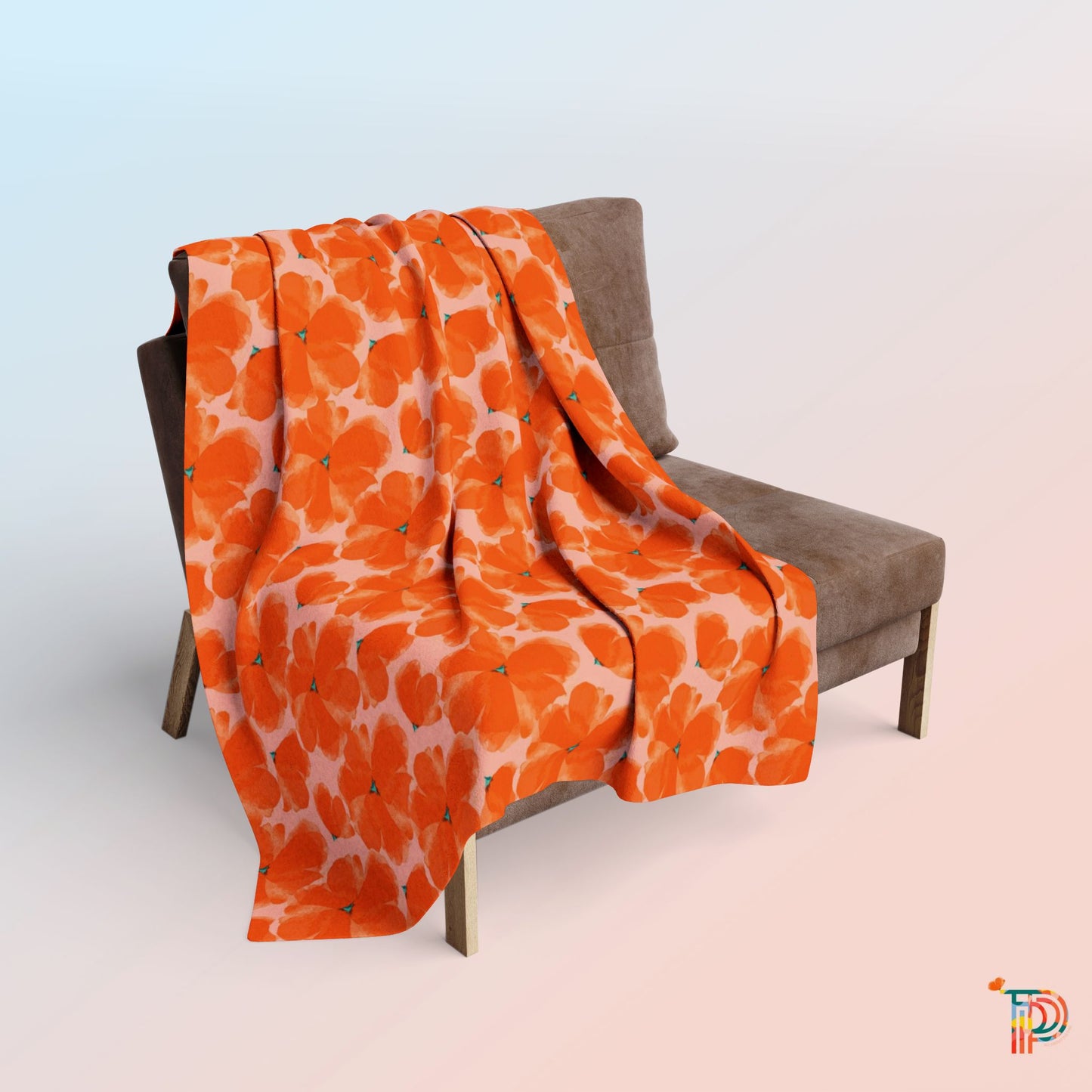 Orange Floral Arctic Fleece Blanket