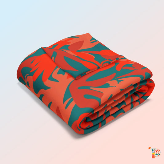 Green & orange leafy Camo Arctic Fleece Blanket