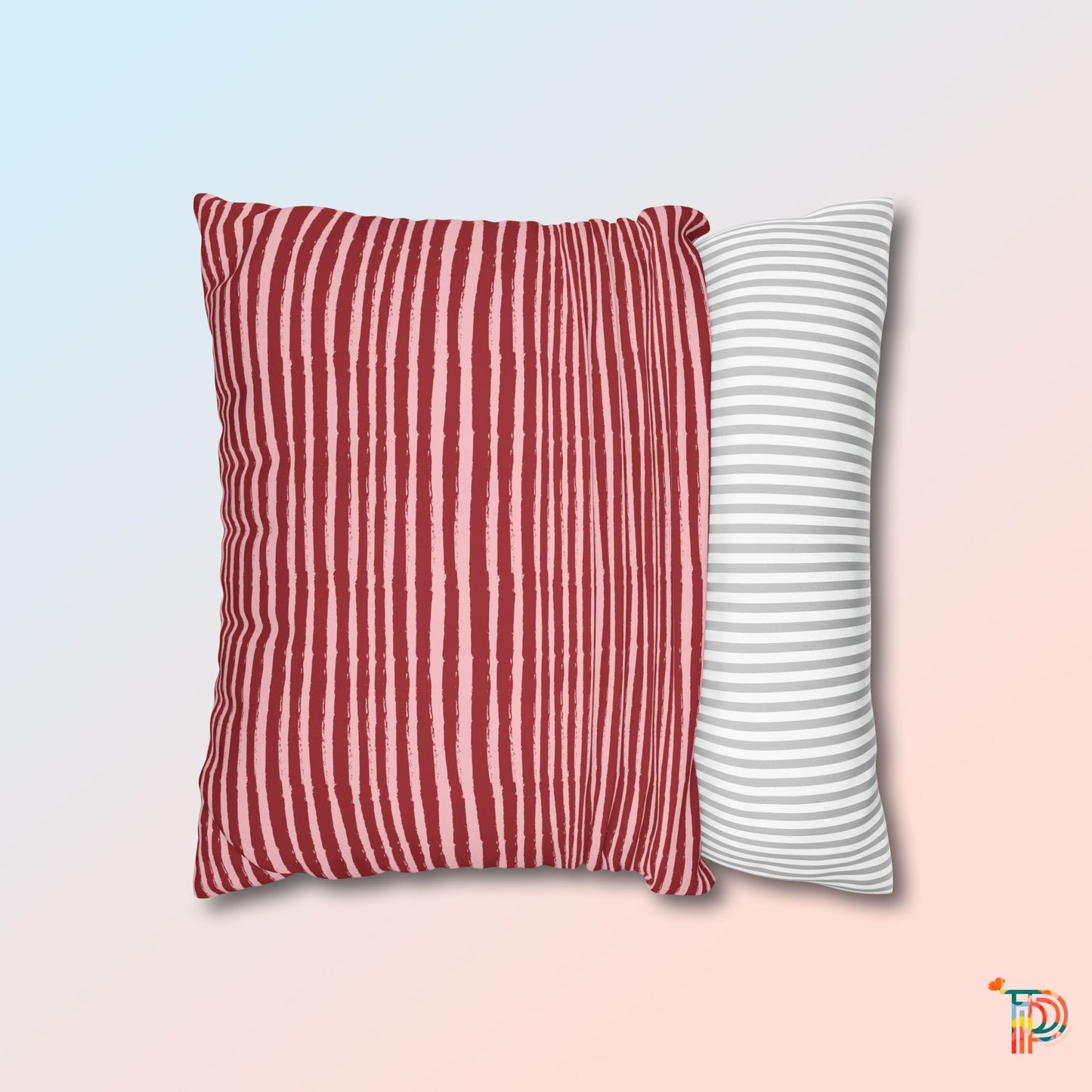 Red Stripe Print Accent Square Pillowcase