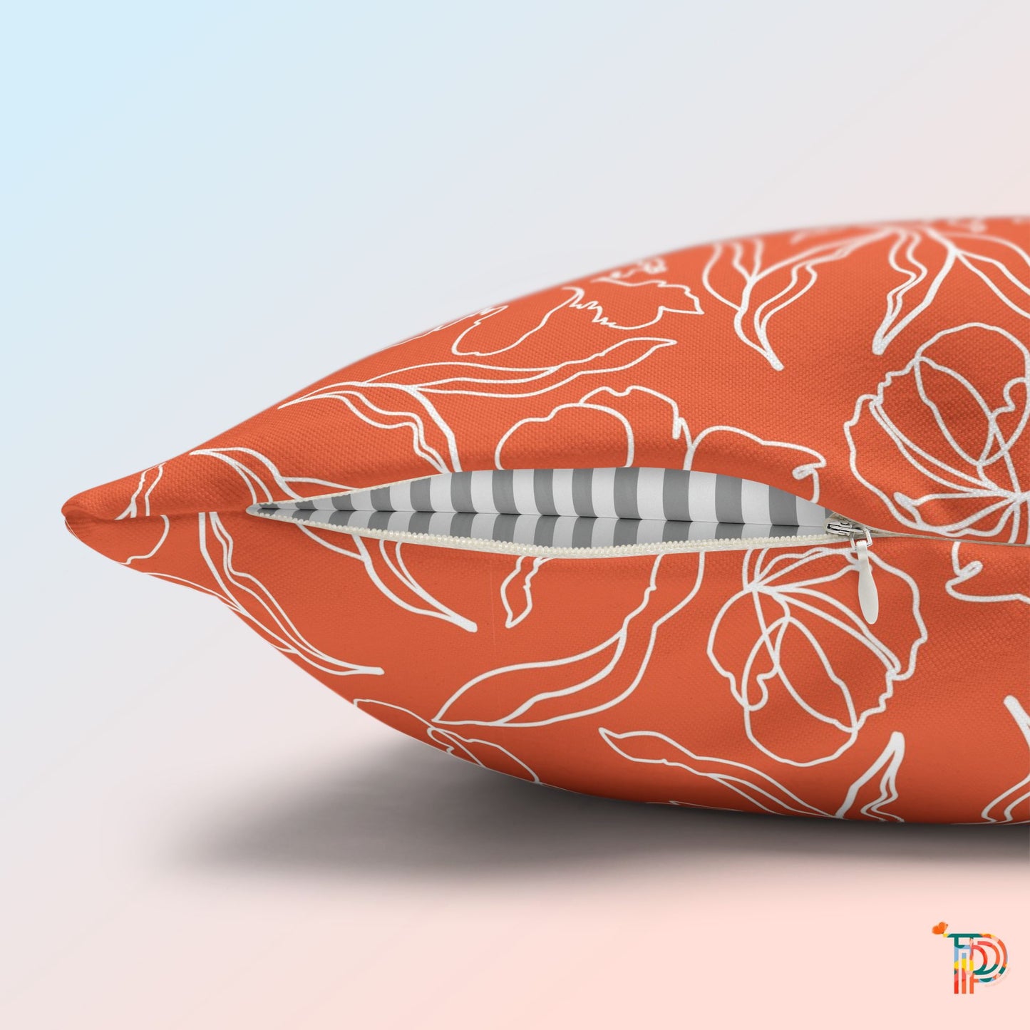 Orange Floral Square Poly Canvas Pillowcase