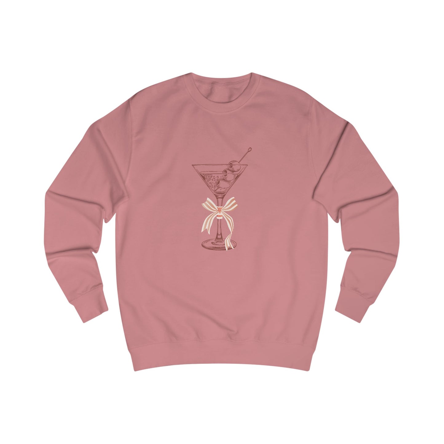 Dusty Rose Martini with A Bow Cozy Oversized Women's Holiday Sweatshirt