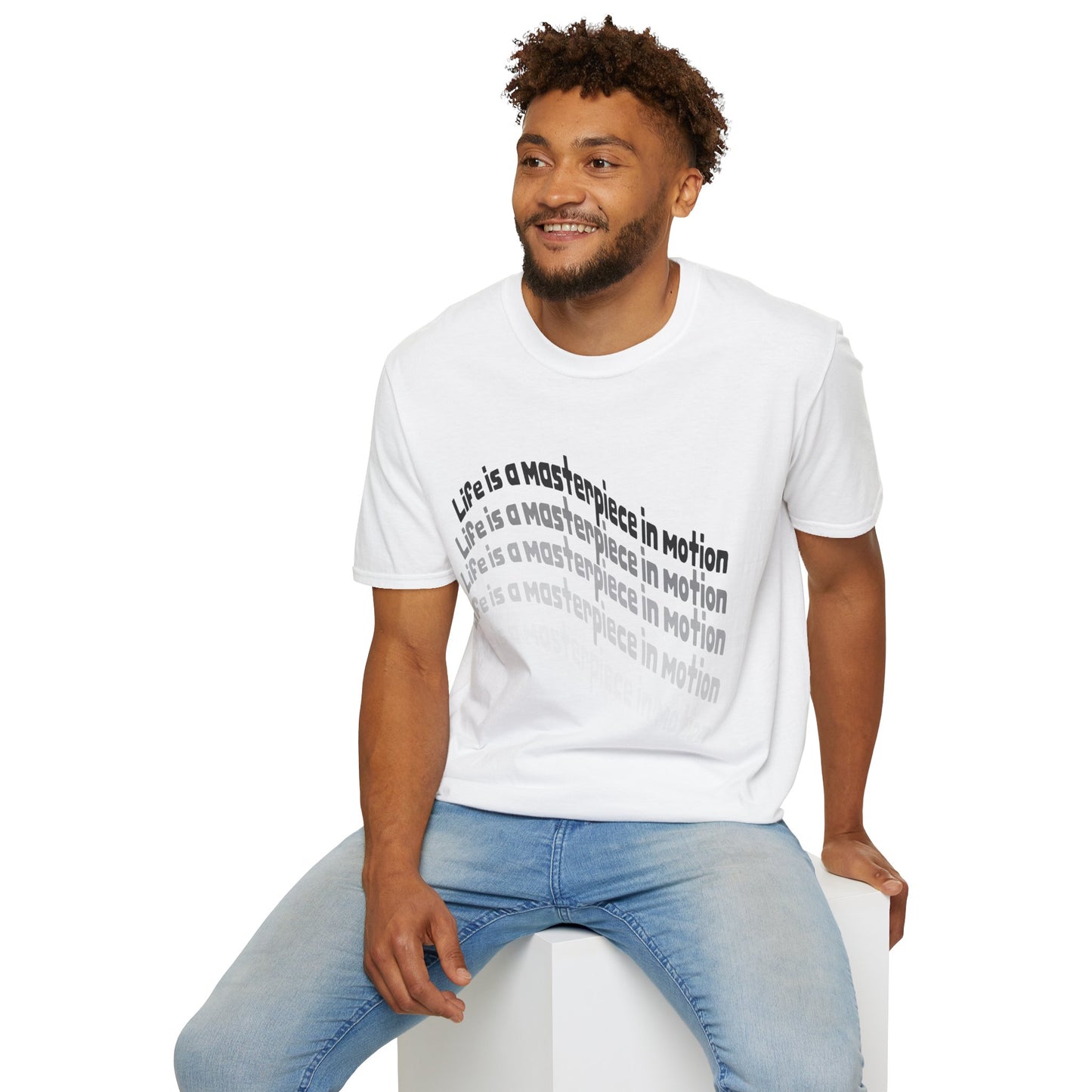 Motion Graphic Men T-Shirt - Life is a Masterpiece - Black & White - Soft & Comfy