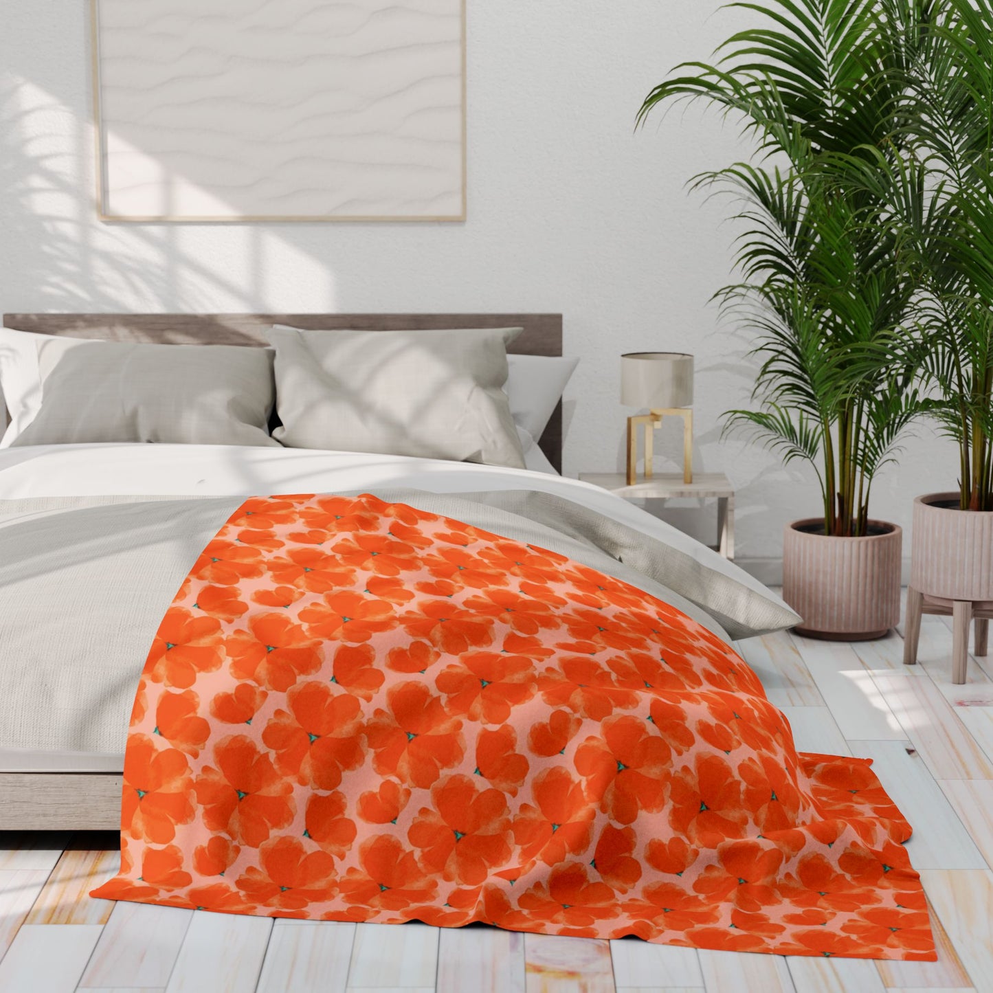 Orange Floral Arctic Fleece Blanket