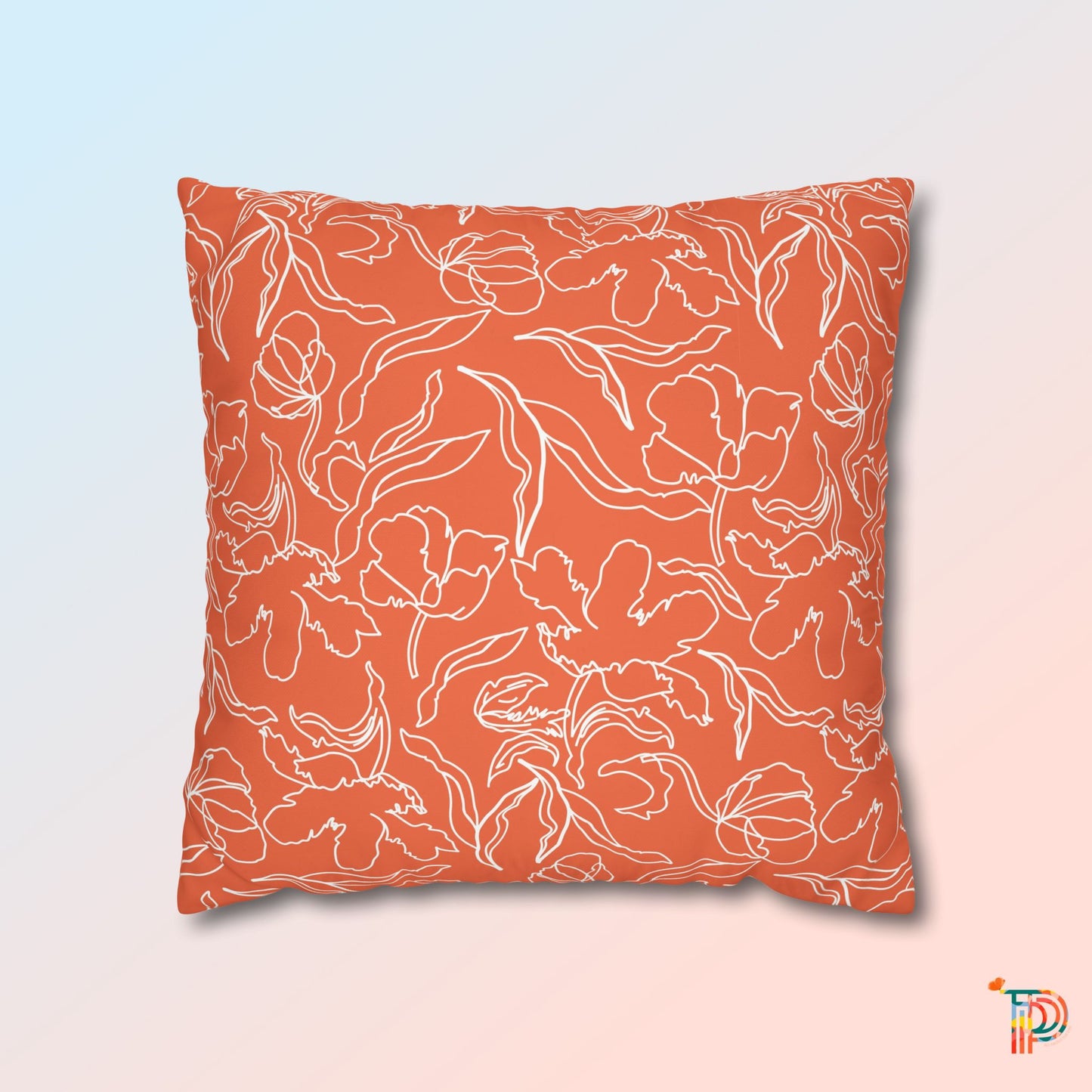 Orange Floral Square Poly Canvas Pillowcase