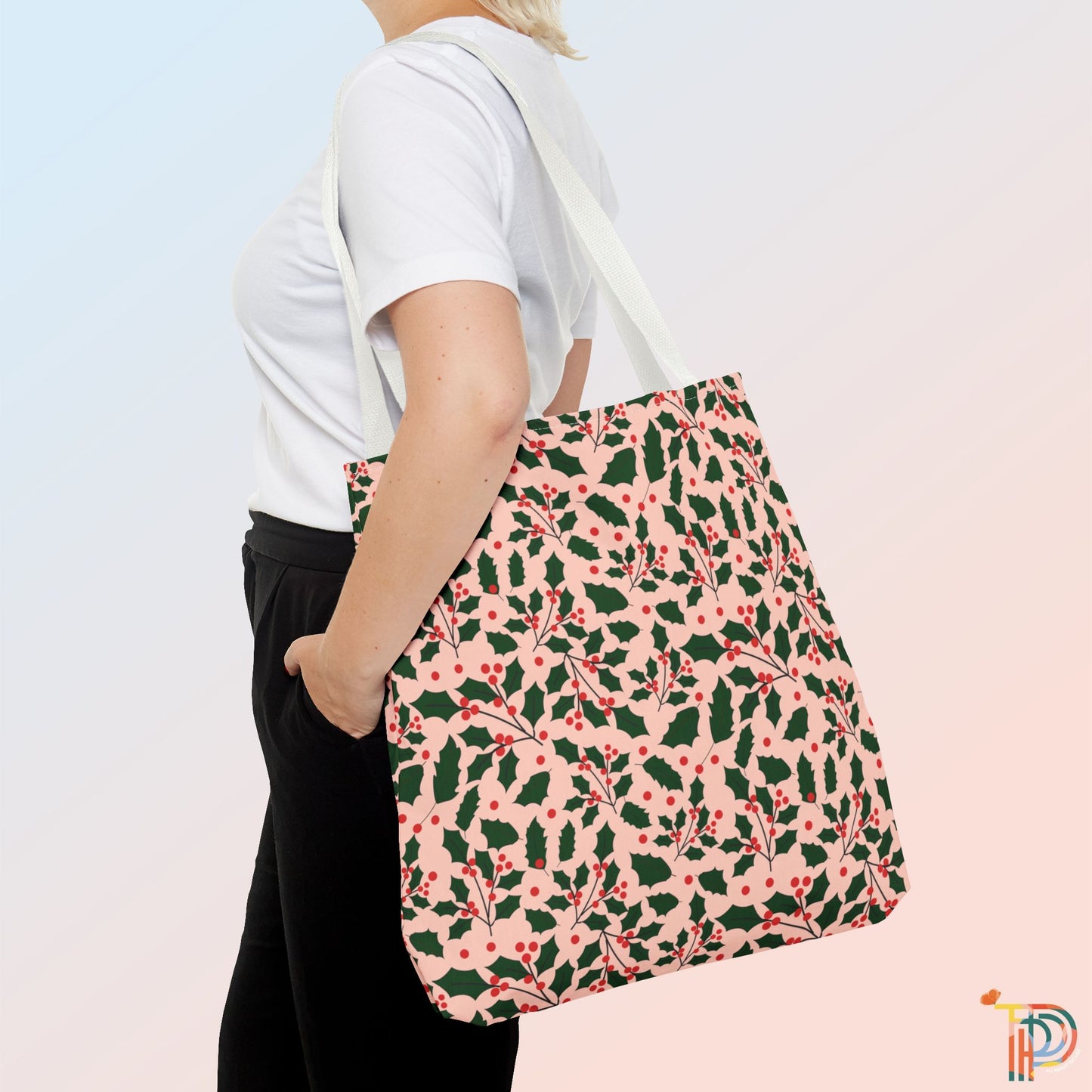 Holiday Festive Floral Tote Bag