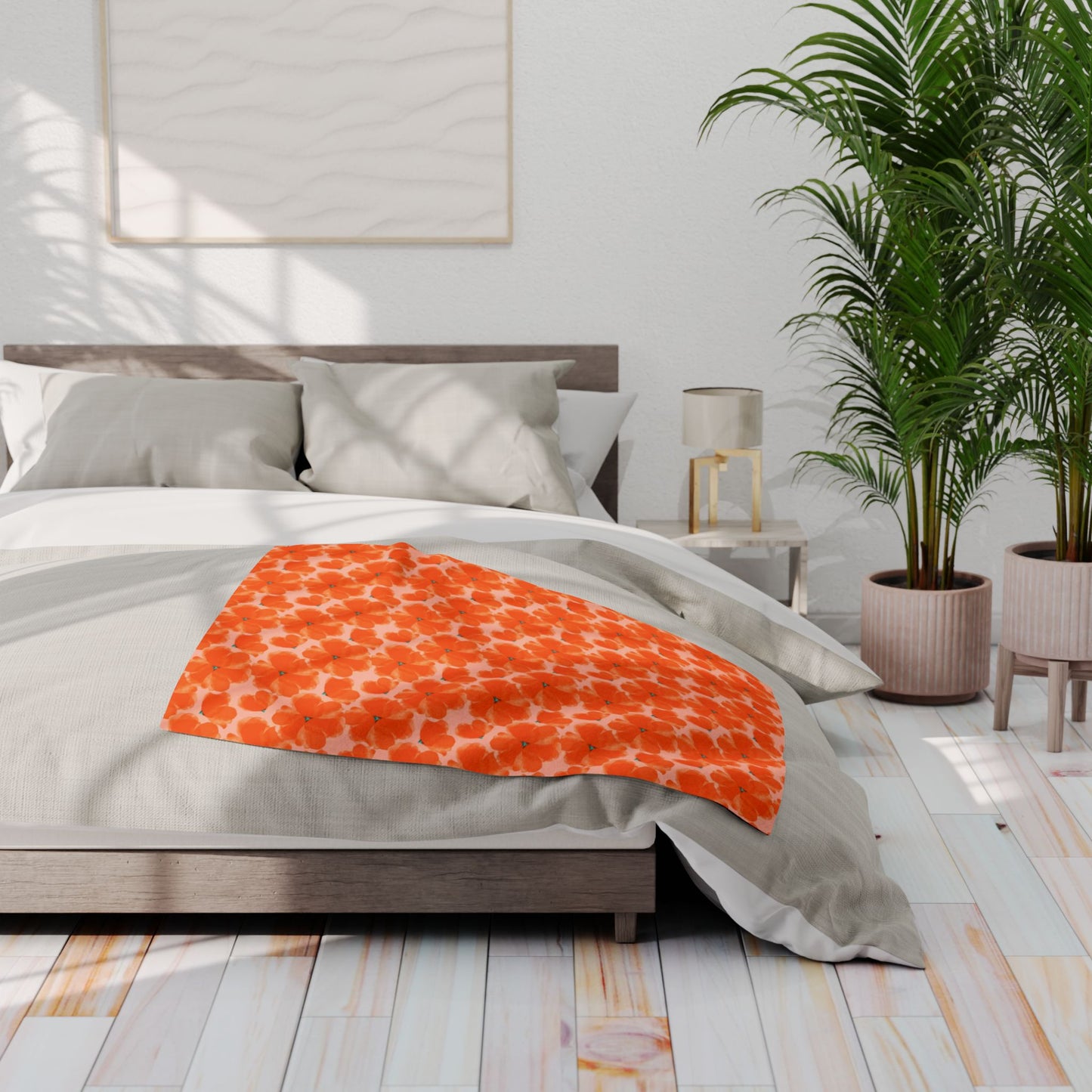 Orange Floral Arctic Fleece Blanket