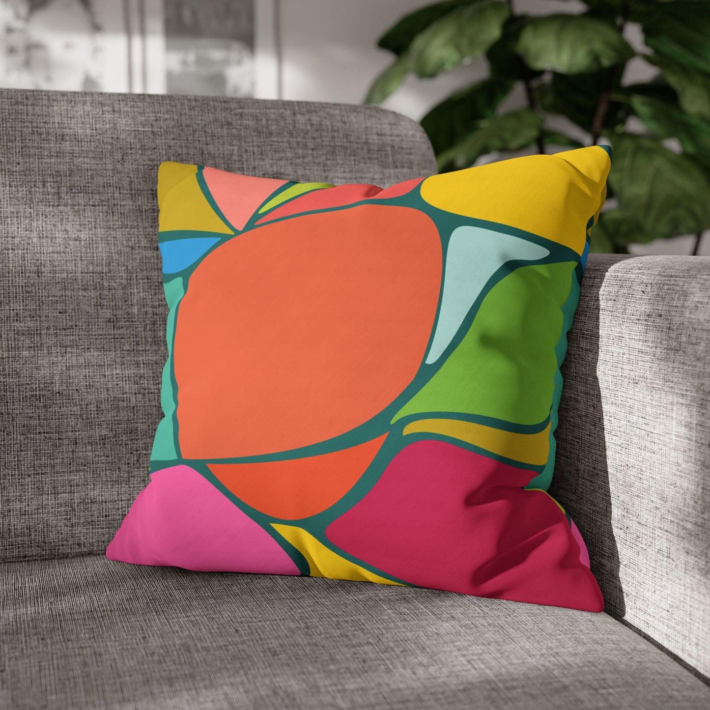 Abstract Colour Block Square Poly Canvas Pillowcase