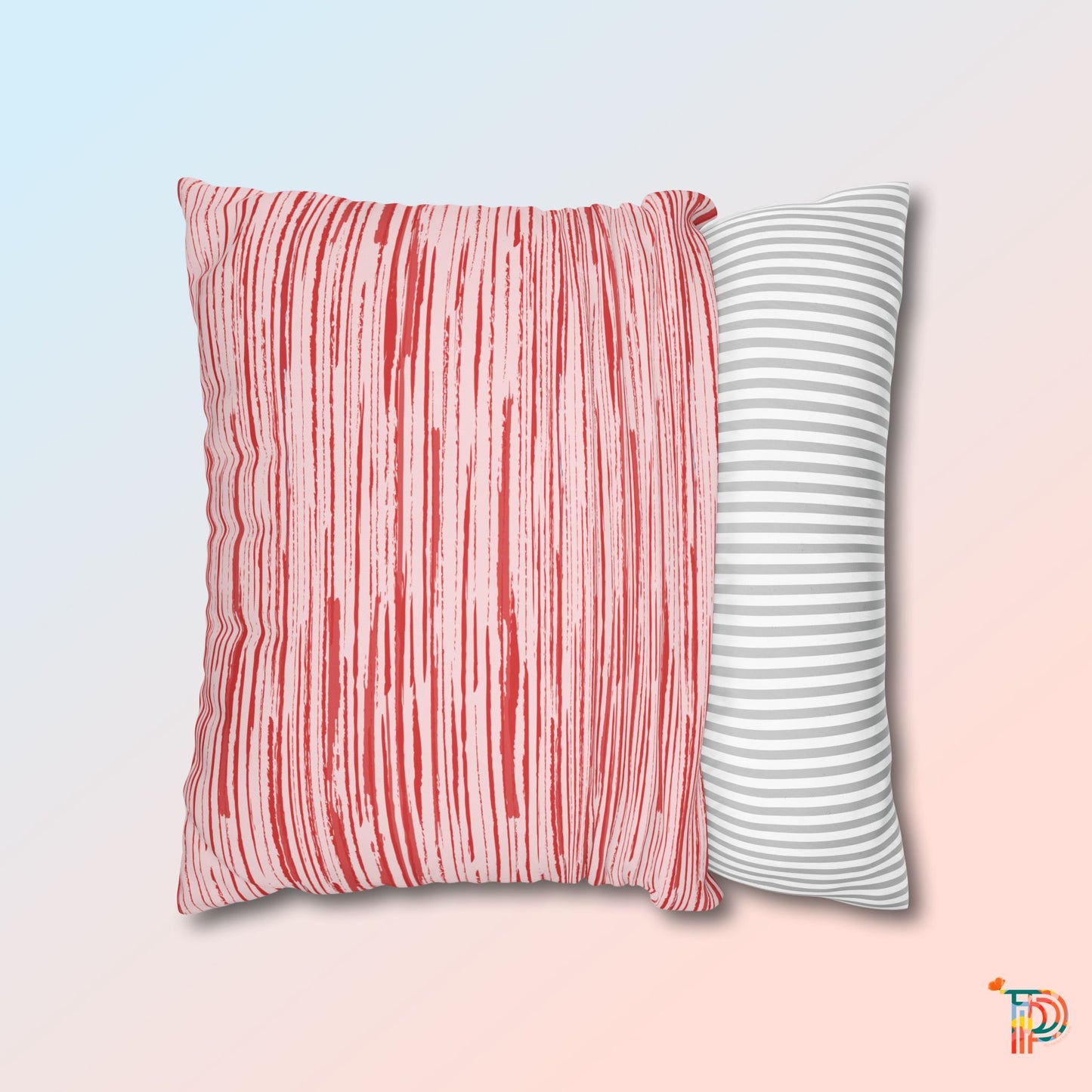 Red Sketchy Stripe Print Accent Square Pillowcase