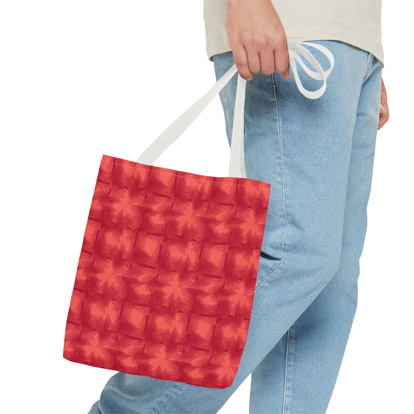 Red 3D Checkered Tote Bag - Festive Holiday Shopping Tote