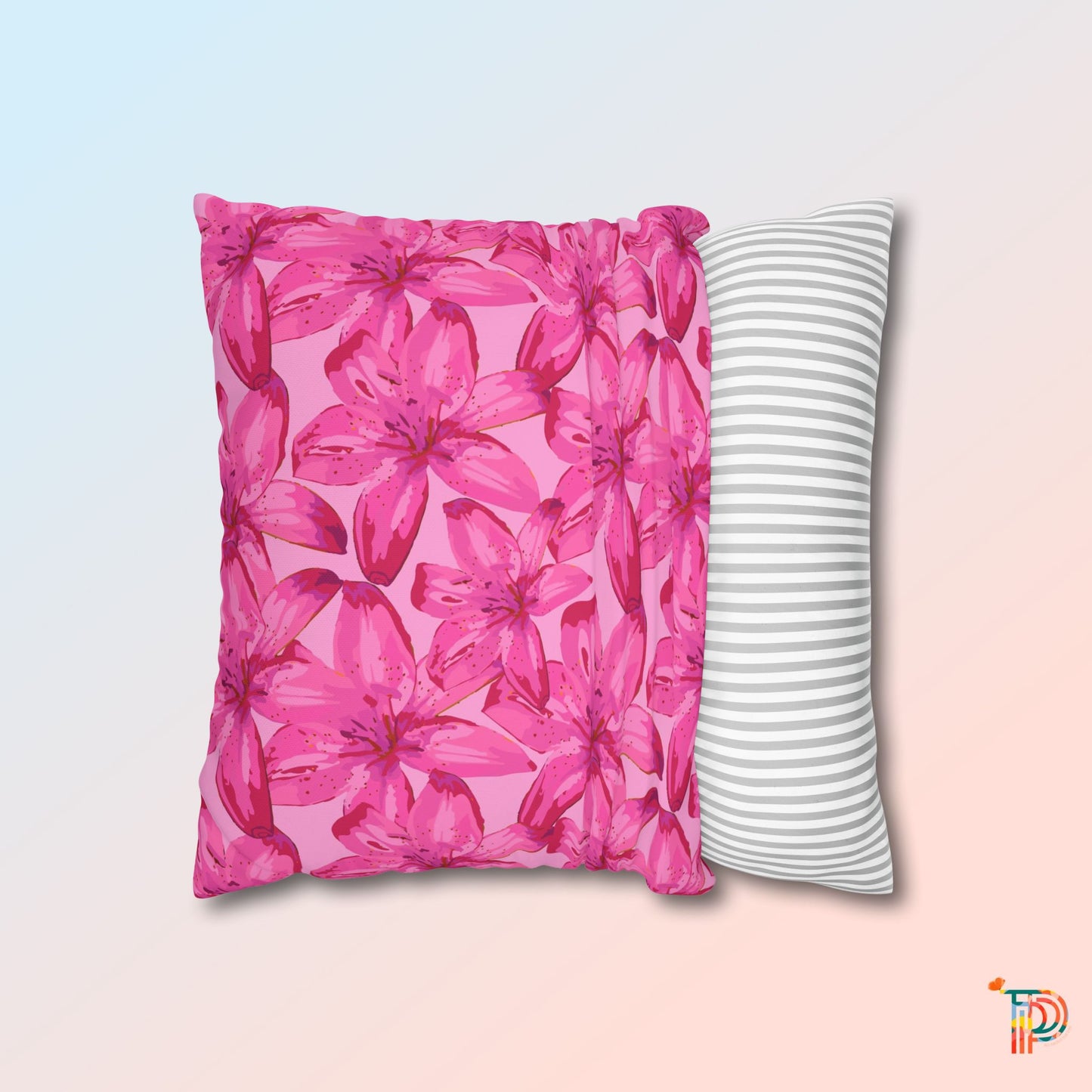 Pink Lily Square Poly Canvas Pillowcase