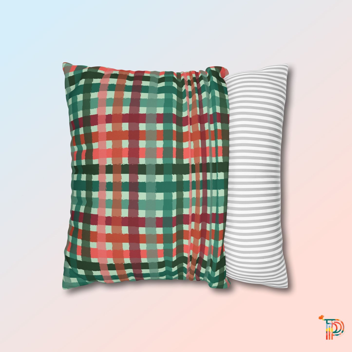 Poly Canvas Pillowcase - Festive Gingham Pattern in Red and Green