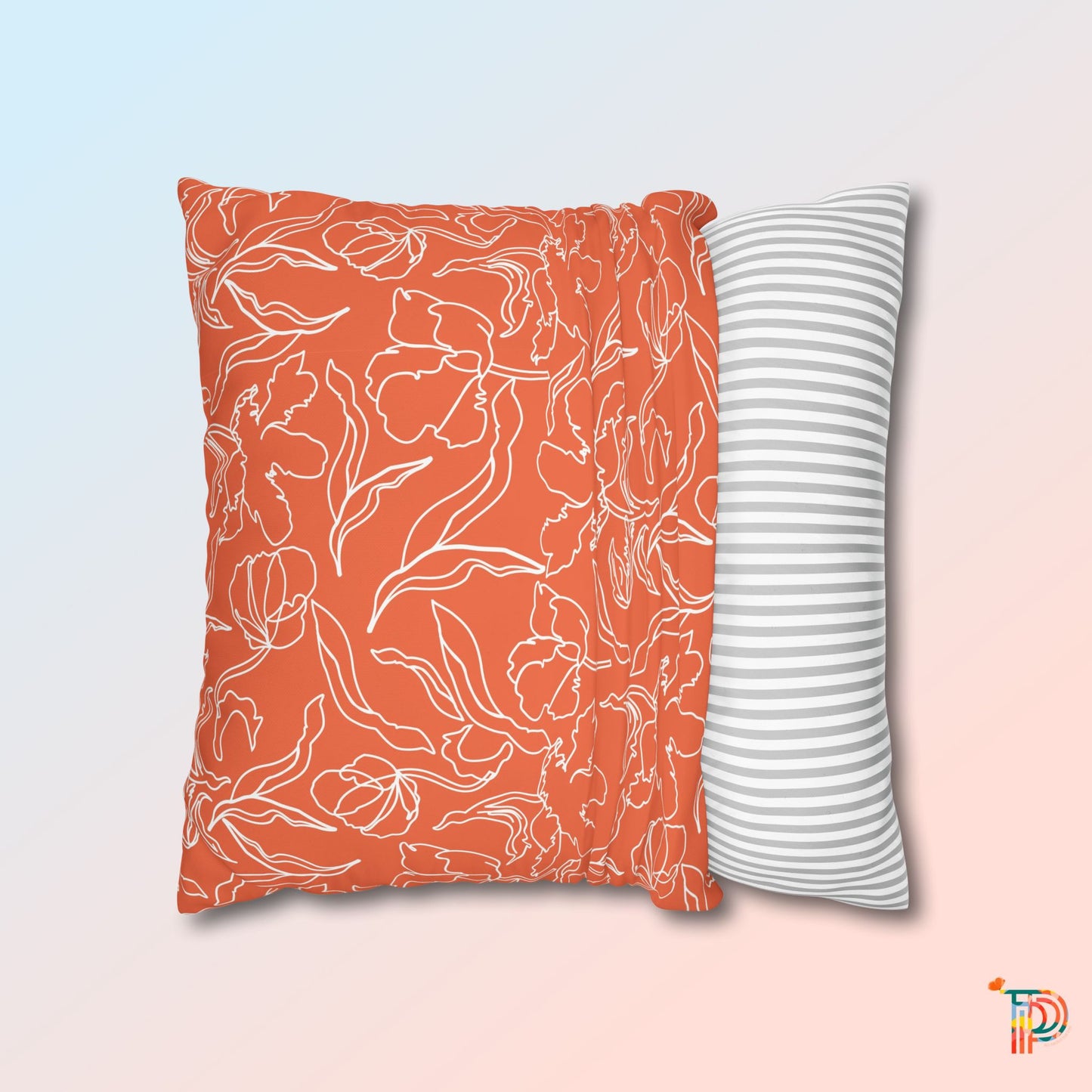 Orange Floral Square Poly Canvas Pillowcase