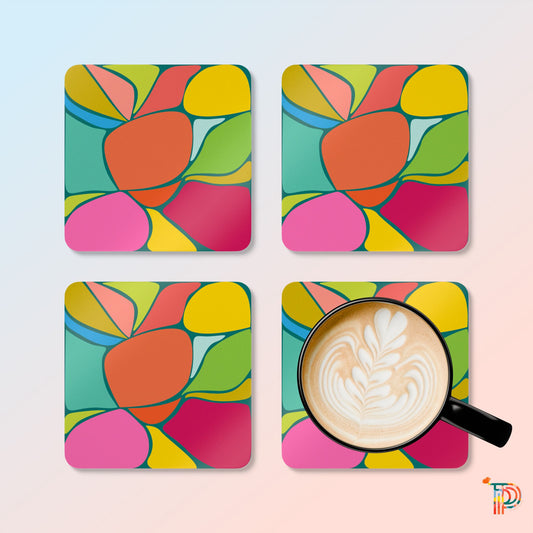 Vibrant Abstract Design Corkwood Coaster Set