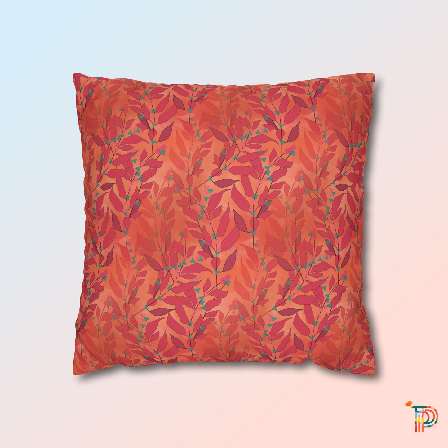 Orange Leafy Square Poly Canvas Pillowcase