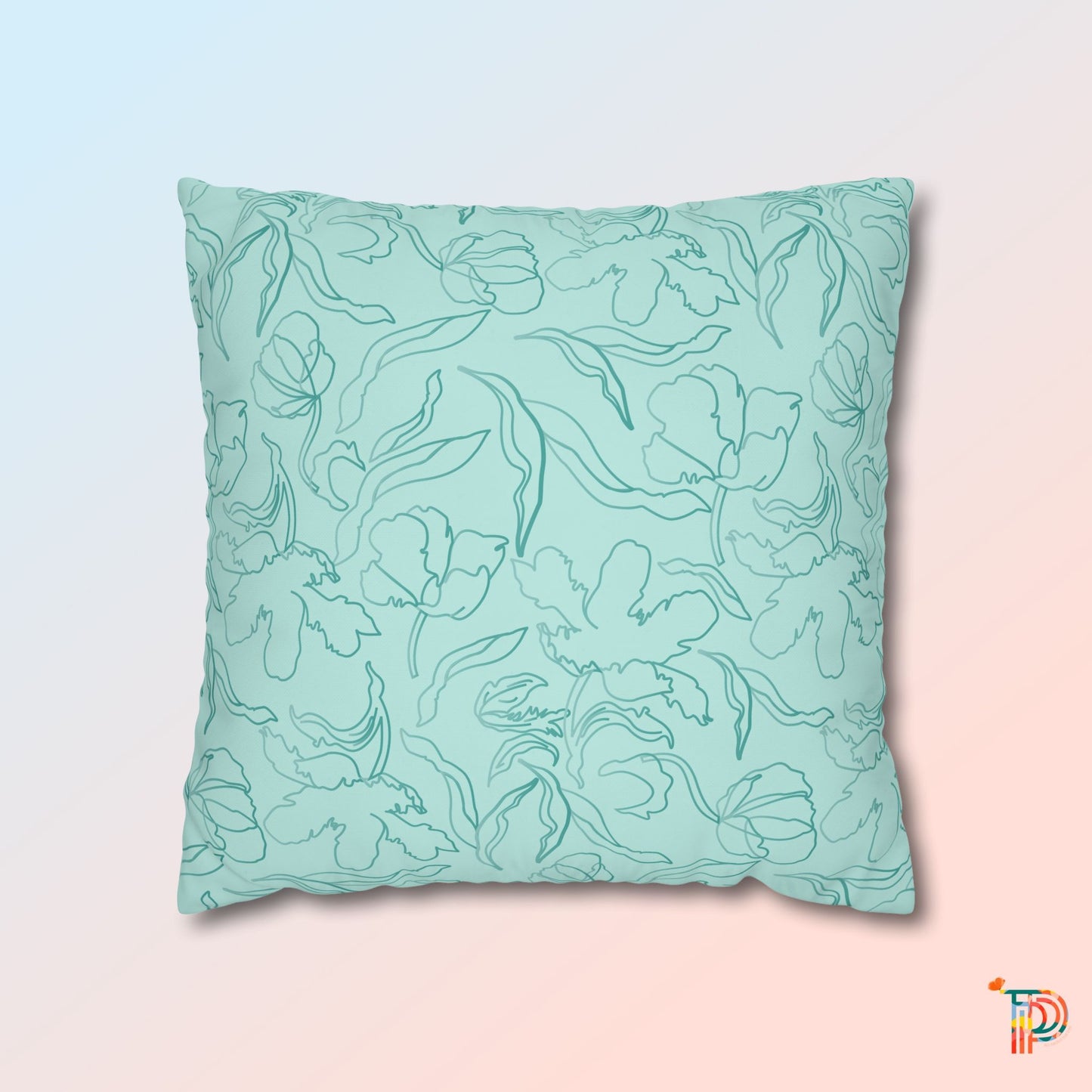 Mint Floral Square Poly Canvas Pillowcase