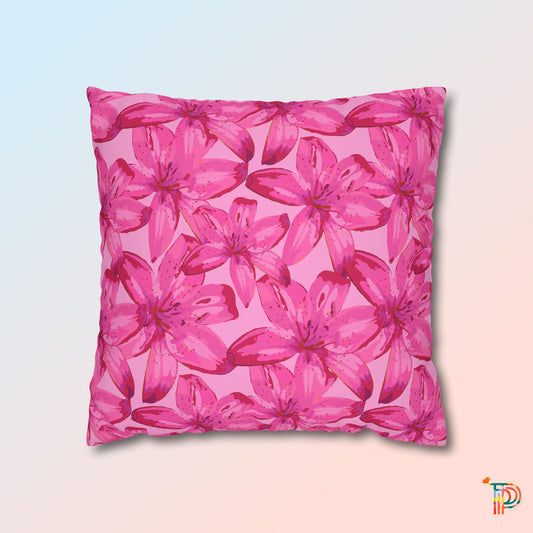 Pink Lily Square Poly Canvas Pillowcase