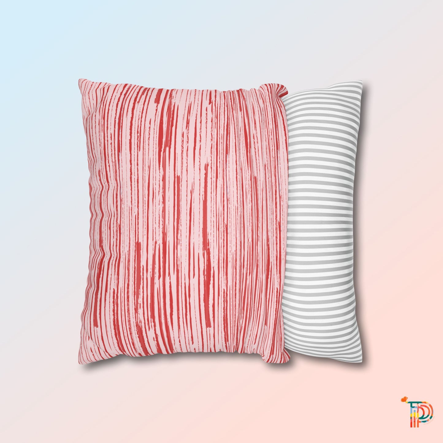 Red Sketchy Stripe Print Accent Square Pillowcase