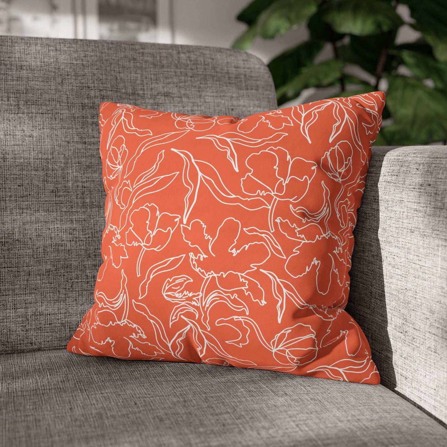 Orange Floral Square Poly Canvas Pillowcase