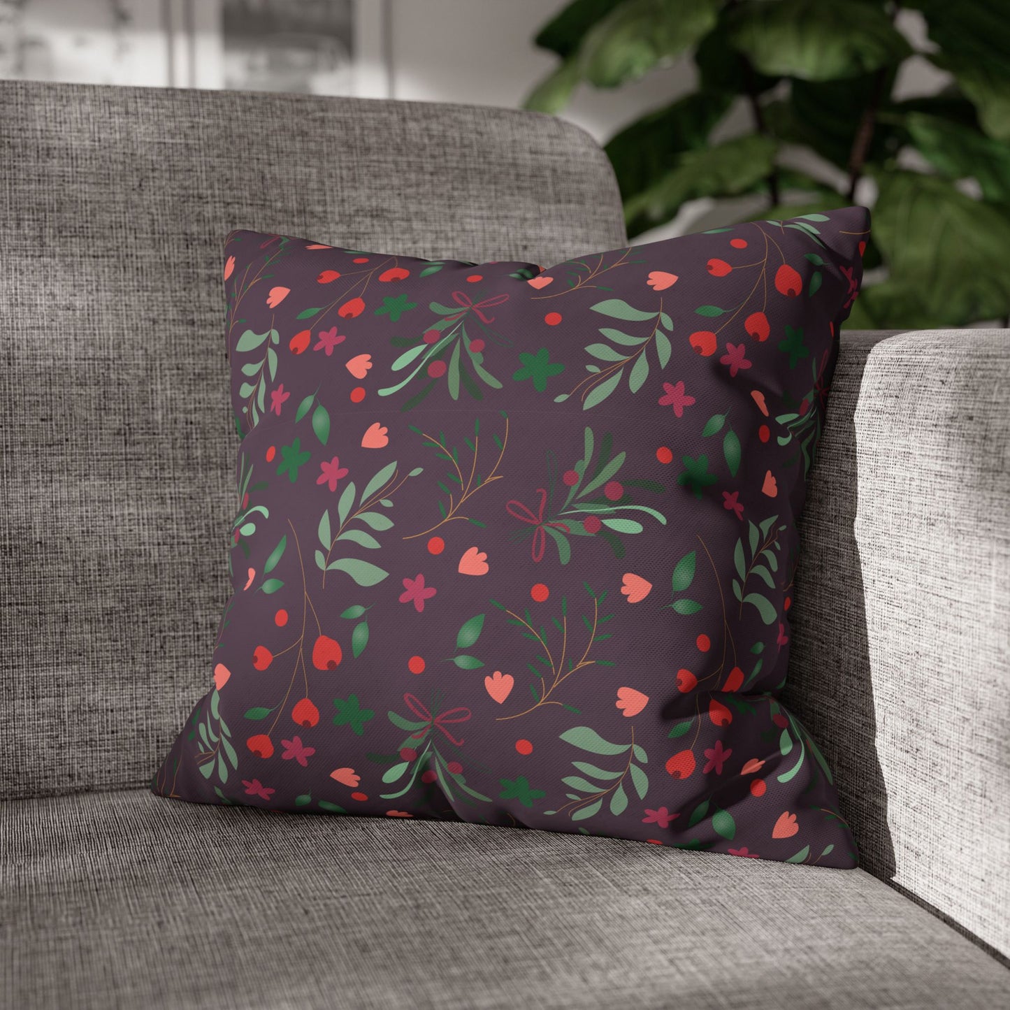 Plum Floral Square Pillowcase