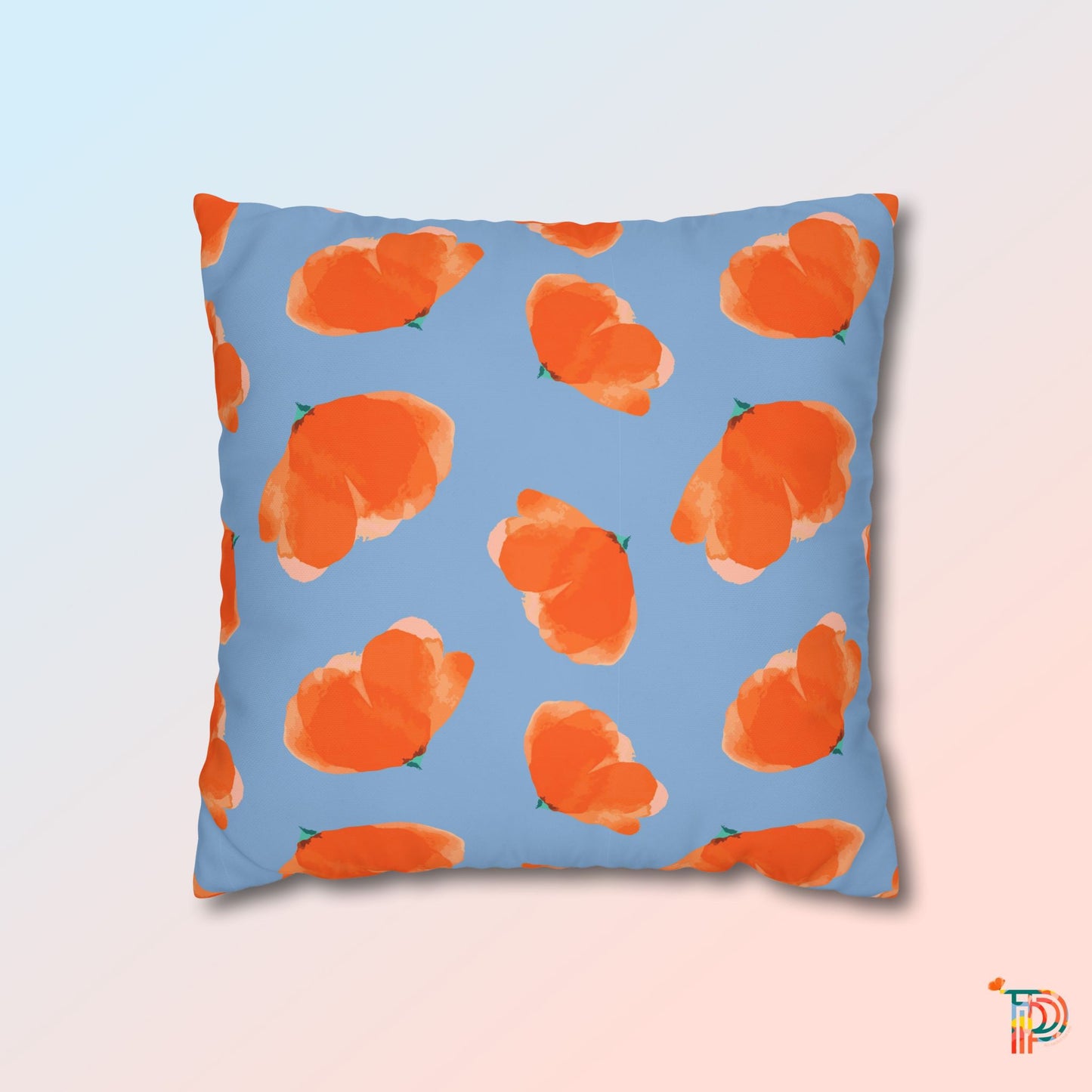 Poppy Flower Print Square Poly Canvas Pillowcase