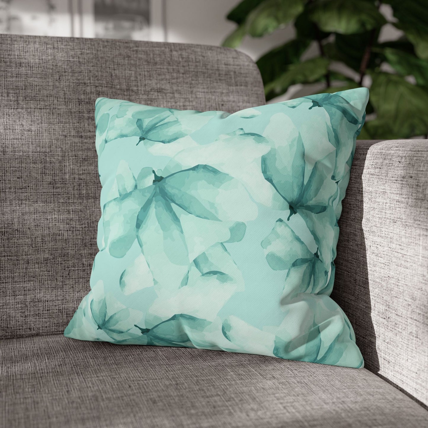 Teal Floral Square Poly Canvas Pillowcase