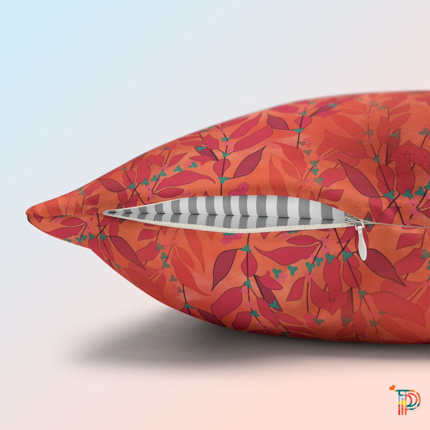 Orange Leafy Square Poly Canvas Pillowcase