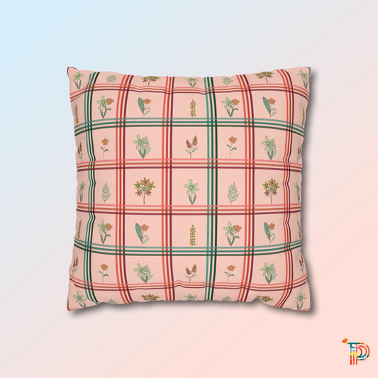 Bright Flower Pattern Check Style Square Poly Canvas Pillowcase