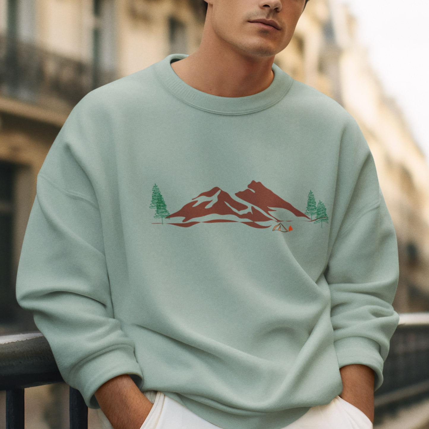 Mountain Printed Dusty Green Men Sweatshirt