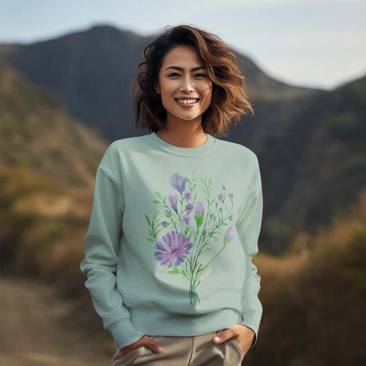 Watercolour Bouquet Printed Oversized Women Sweatshirt