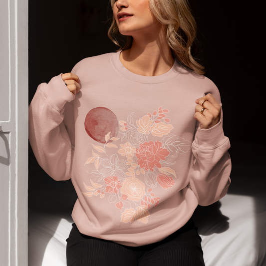 Oversized Cozy Floral Women Sweatshirt in Dusty Pink